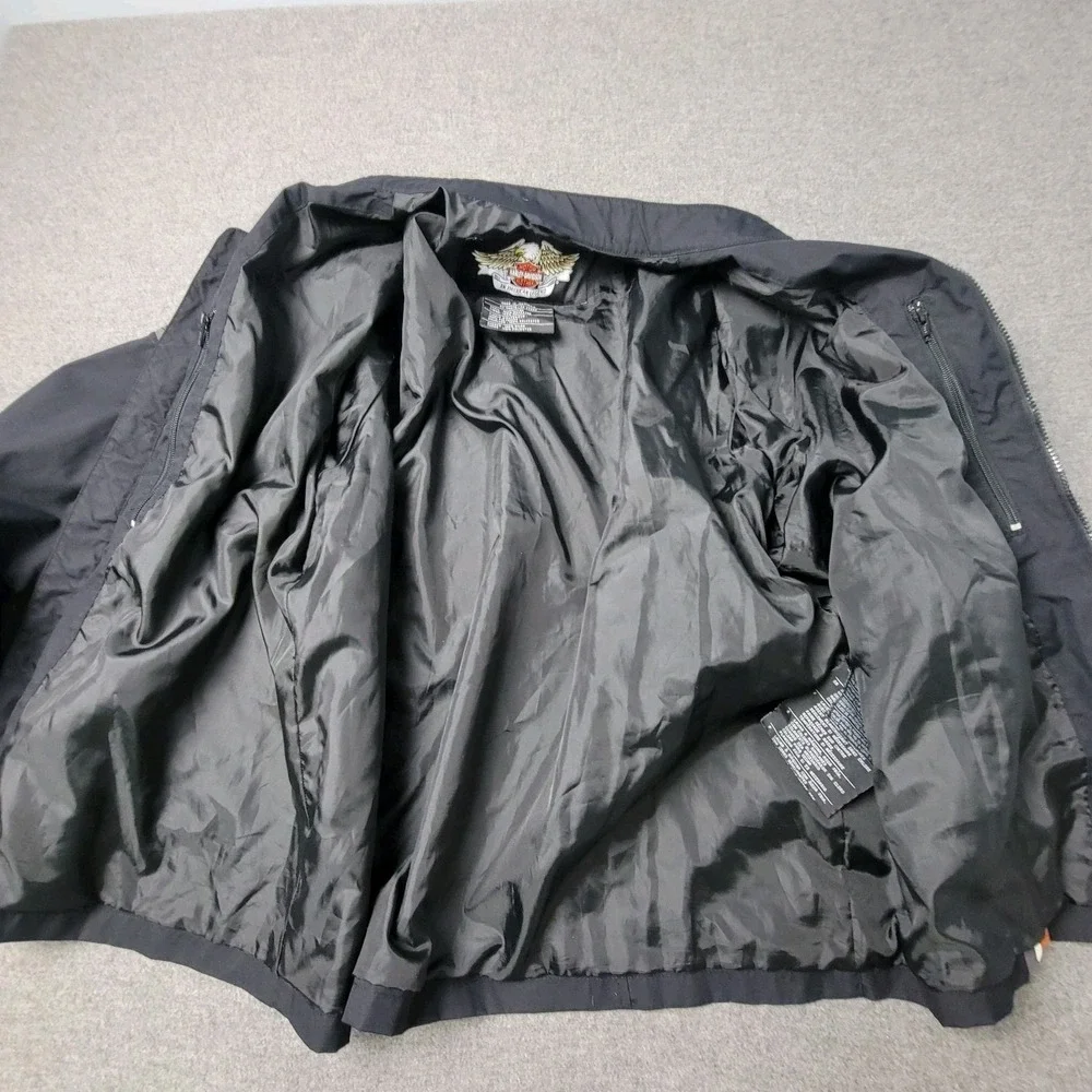Harley-Davidson Mens Nylon Racing Jacket Black 2XL Striped Biker Eagle Logo - Picture 3 of 14